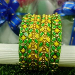 Party/Casual Wear - Green & Yellow 4 Bangles Set