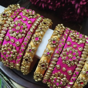 Party Wear - Pink & Gold 10 Bangles Set